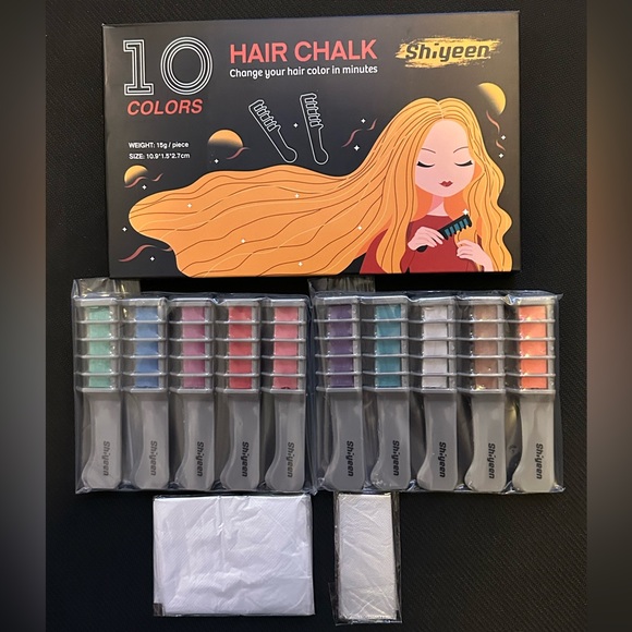New - 10 Pc Temporary Hair Chalk Wax Combs for Kids, 10 Bright Washable Colors - Picture 1 of 15